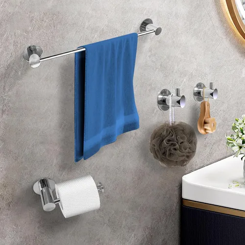 Vista 6 de Juego de accesorios de baño, toalleros de acero inoxidable 304 de 18 pulgadas, soporte para papel, ganchos para toallas de baño, níquel cepillado
