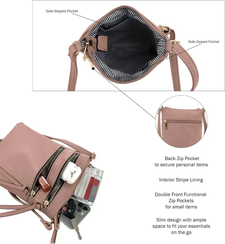 Vista 4 de DELUXITY Bolso cruzado con cremallera y múltiples bolsillos, Mauve