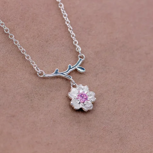 Vista 4 de Uloveido Juego de pendientes y collar de flores de piedra de cristal rosa púrpura para mujeres nupciales chapado en oro blanco DT340