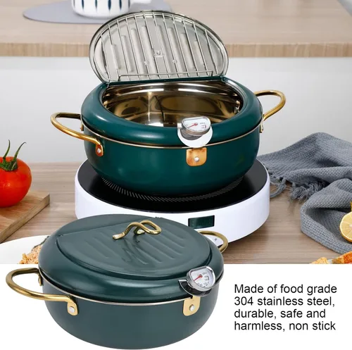 Vista 3 de Olla para freidora, freidora de acero inoxidable 304 estilo japonés, sartén con termómetro, olla de tempura para freír papas fritas, camarones