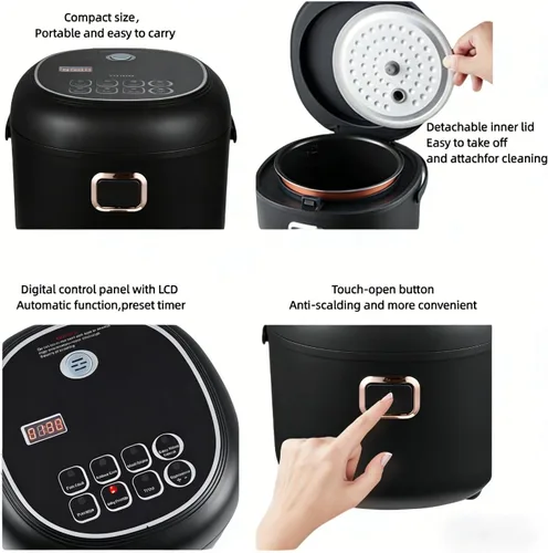 Vista 5 de Mini olla arrocera eléctrica de 2 litros, calentador de alimentos de 12 V/24 V, portátil, antiadherente, viaje para automóvil, camión, pequeña olla