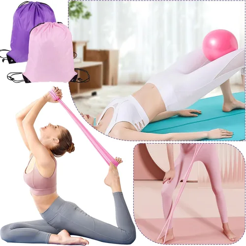 Vista 2 de Juego de 21 anillos circulares de pilates para mujer, incluye pelota de yoga de 9.8 pulgadas, bandas de correa, calcetines antideslizantes, bolsas