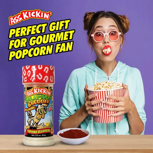 Vista 2 de ASS KICKIN' Condimento de palomitas de maíz cheddar de jalapeño, ideal para palomitas de maíz gourmet o alitas de pollo y carne, rellenos perfectos