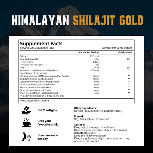 Vista 4 de J-PRQ Gomitas Shilajit del Himalaya, gomitas Shilajit para hombres y mujeres con Ashwagandha Gokshura 85+ minerales, 100% naturales, 60 gomitas