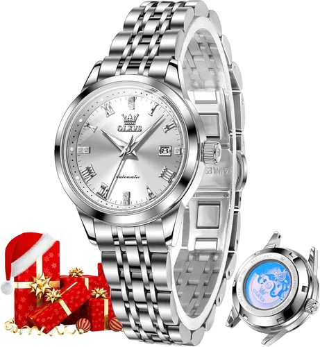Vista 13 de OLEVS - Reloj automático para mujer de oro, lujo con diamante, de cuerda automática, relojes de pulsera para damas impermeables, luminosos, con fecha