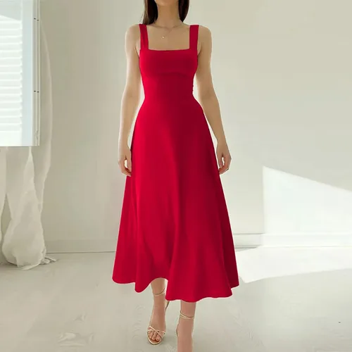 Vista 5 de Vestidos florales para mujer 2023, vestidos de cóctel sexy para fiesta de noche, elegantes vestidos de cuello cuadrado con tiras, S-2XL