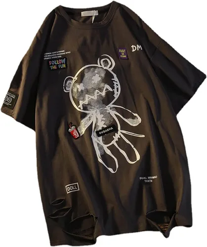 Vista 15 de Camiseta gótica para mujer, Y2K Harajuku, tops gráficos de algodón, ropa de anime 586 Gris Oscuro