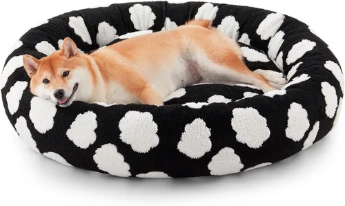 Vista 18 de JOEJOY - Cama redonda para perros pequeños con forma de dona jacquard, azul Azul nube