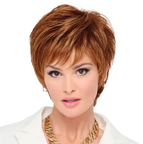 Vista 22 de Raquel Welch - Peluca corta Bob atada a mano feroz y enfocada por Hairuwear, gorra de tamaño medio, castaño iluminado por el sol RL10/12