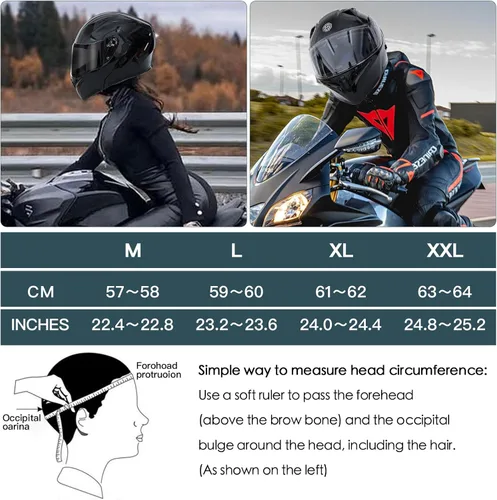 Vista 6 de Casco modular Bluetooth para motocicleta, aprobado por DOT, doble visera, abatible, de cara completa, con Bluetooth, casco de motocicleta integrado