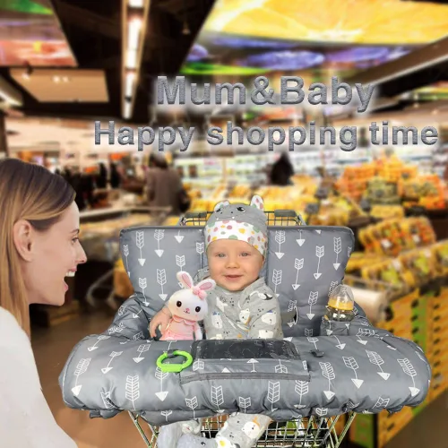 Vista 4 de RHYDEER Funda para carrito de compras para silla alta de bebé, enrollable y lista para usar, ajuste universal, Flecha gris gris (Grey Arrow)