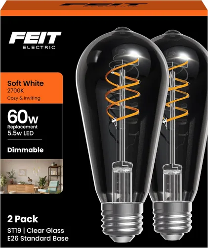 Vista 13 de Feit Electric ST19 - Bombilla LED vintage, equivalente a 60 W, luz cálida de 2100 K, filamento en espiral, vidrio ámbar, regulable, bombilla