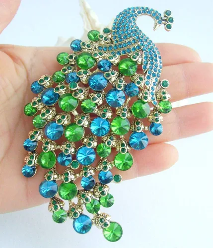 Vista 3 de Sindary BZ5651 - Broche de pavo real con colgante de cristal austriaco de 3.9in