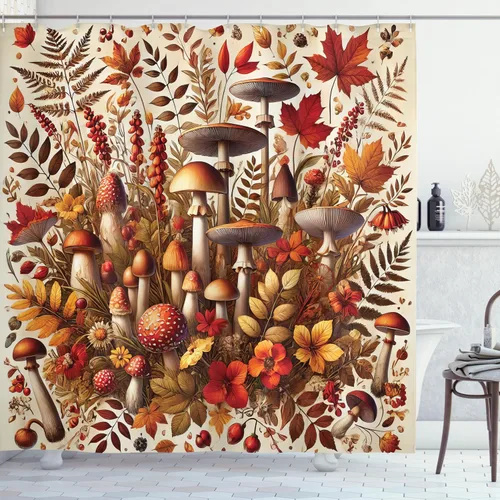 Vista 11 de Ambesonne Cortina de ducha con diseño de ciervo, silueta de animales del bosque brumoso en la naturaleza, diseño de dibujos animados, decoración