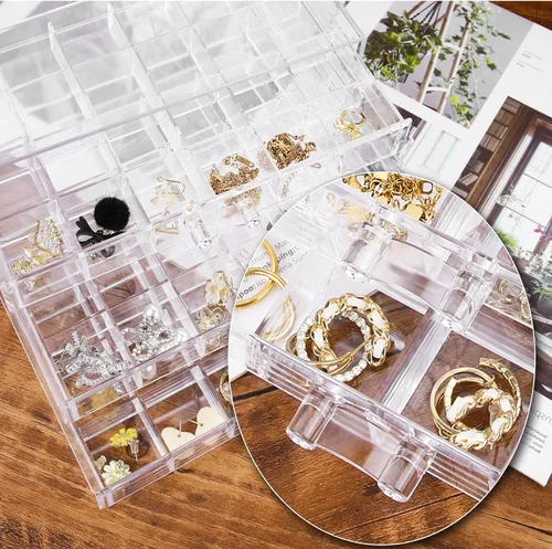 Vista 6 de Caja organizadora de cuentas para aretes, collar, joyero (3 cajones con 72 rejillas)