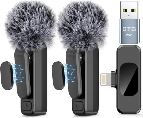Vista 7 de NICHOM Micrófono inalámbrico lavalier 3 en 1 para iPhone/iPad/Android/PC/Cámara, micrófono mini con reducción de ruido, micrófono mini para video