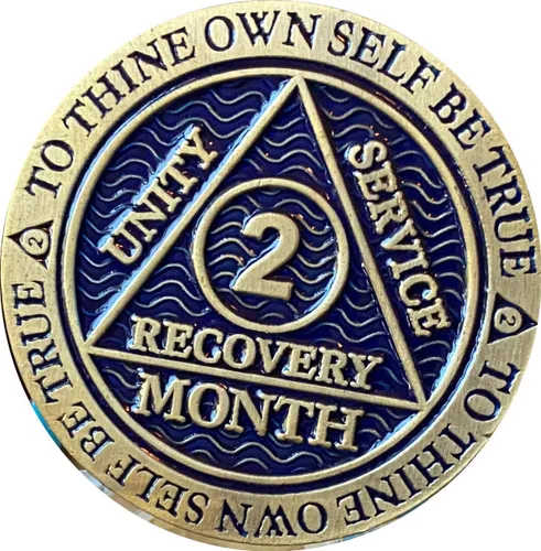 Vista 3 de Medallón AA de 2 meses Color azul antiguo 60 días Sobriety Chip