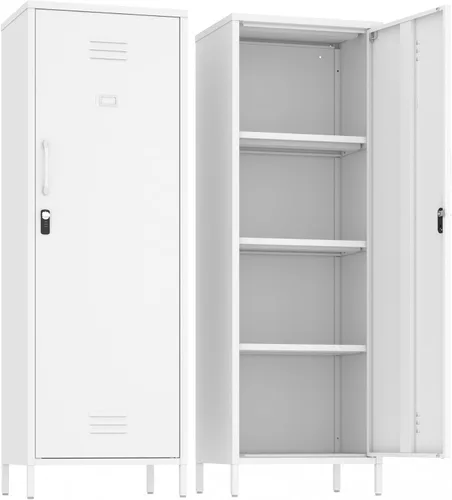 Vista 17 de Armario de almacenamiento de metal con puertas y estante, gabinetes de almacenamiento para oficina, aparador para oficina, sala de estar, comedor