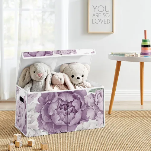 Vista 2 de Sweet Jojo Designs Caja de almacenamiento plegable de juguetes con tapa para habitación de bebé, habitación de niños, marfil, bohemio, vintage