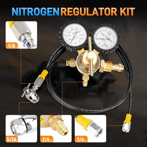 Vista 2 de Kit regulador de nitrógeno, herramienta de llenado de choque de nitrógeno de 4000PSI con portabrocas y medidor Schrader sin pérdidas