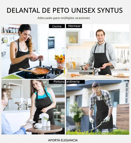 Vista 6 de Syntus 4 Pack Adjustable Bib Apron with 2 Pockets Cooking Kitchen Aprons for Women Men Chef