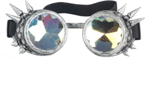 Vista 3 de FUT Gafas Steampunk con pinchos arcoíris ABS, lentes de caleidoscopio rave, soldadura cibernética, gótico, cosplay, vintage
