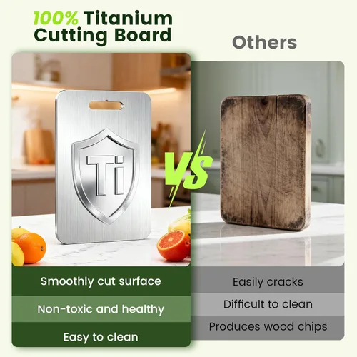 Vista 5 de [Usado] Tabla de cortar de titanio, tablas de cortar de titanio 100% puro para cocina, tablas de cortar de doble cara de grado alimenticio,