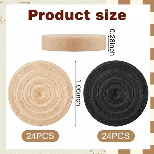 Vista 2 de Sumind 48 piezas de madera de damas de 1.06 pulgadas en bolsa de almacenamiento con cordón, juego de mesa con borde apilable para viajes, oficina