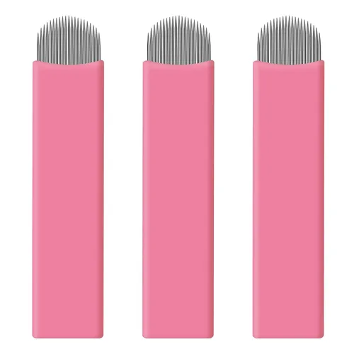 Vista 14 de 50 hojas de microblading desechables color rosa #14 nano, 0.006 in, perfectas para trazos de cabello, cejas, agujas más finas del mercado