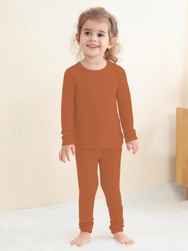 Vista 19 de GUISBY Conjunto de pijama de rayón de bambú para niños y niñas, ajuste cómodo, para uso diario, conjunto de pijama de 2 piezas