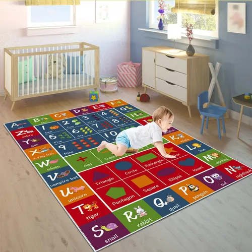 Vista 3 de ABC - Alfombra educativa para niños, con números de alfabetos, divertida, alfombra de juego para niños, tapete de piso con patrón de dibujos