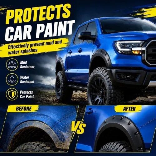 Vista 7 de 4 guardabarros para guardabarros derecho e izquierdo con textura negra de 69.3 pulgadas, estilo remache de bolsillo, compatible con Chevy Silverado