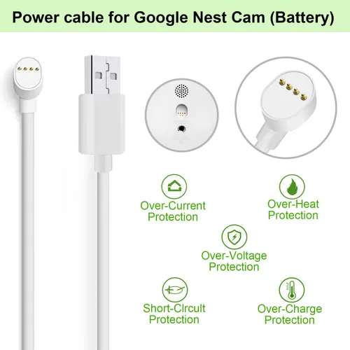 Vista 2 de iMah Cable de alimentación solo para Google Nest Cam (batería), cable de carga resistente a la intemperie - 6.56 pies (6.6 ft), paquete de 2