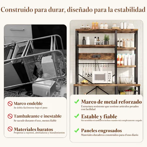 Vista 7 de GRUSIGN Estante para hornear de cocina con almacenamiento, estación de barra de café de 6 niveles con toma de corriente, soporte para microondas