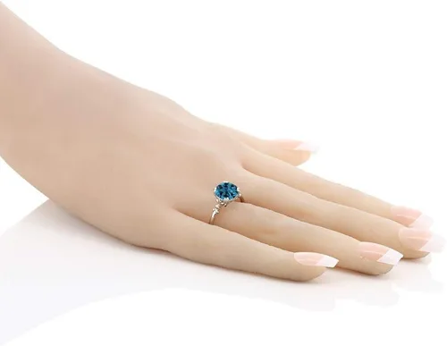 Vista 3 de Gem Stone King Anillo de compromiso de plata de ley 925 y oro rosa de 10 quilates con piedra natal de 0.315 in Anillo de compromiso de aniversario