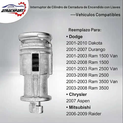Vista 2 de Cilindro de bloqueo del interruptor de encendido, se adapta a Dodge Ram