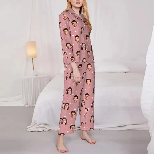 Vista 4 de Ti Caldi Pantalones de pijama personalizados para mujeres y hombres, pijamas de franela personalizadas con foto de cara, pantalones de pijama