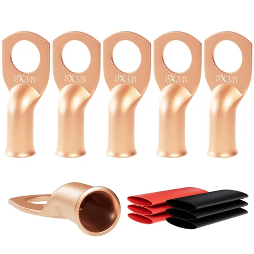 Vista 33 de 6 piezas 1/0 AWG - 1/2" (M12) Sanuke Terminales de anillo para cable de alambre con conectores de extremos resistentes para cable de batería, ojales