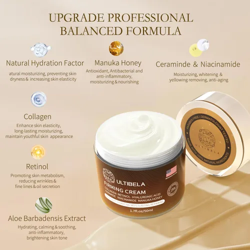Vista 4 de Crema para tensar y levantar el cuello, crema reafirmante de hidratación profunda para el cuello con retinol, colágeno y miel, hidratante