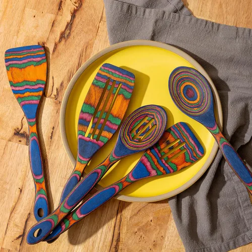 Vista 8 de Juego de utensilios de cocina de madera de 5 piezas, cucharas de madera para cocinar, utensilios de madera de Pakka para cocinar y servir, agarre