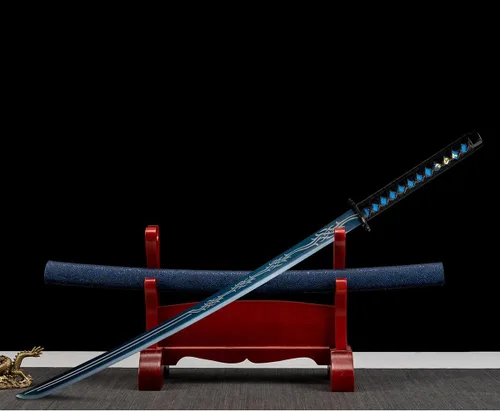 Vista 12 de Espada katana japonesa samurái – Hoja de espiga completa de acero al carbono real sin afilar, espada tradicional de práctica de Iaido