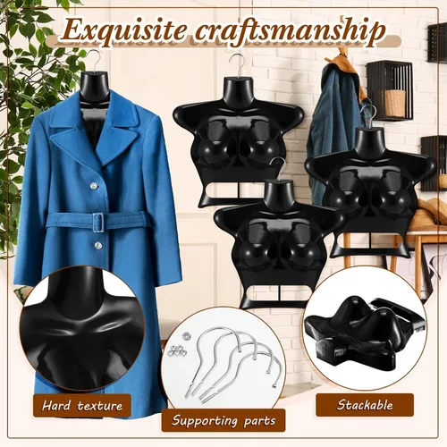 Vista 3 de Suzile 12 piezas de maniquí colgante para mujer, colgador de maniquí femenino para mujer, forma de vestido de torso de plástico, espalda hueca
