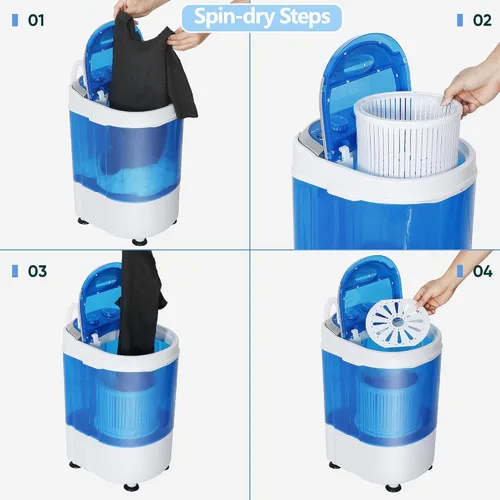 Vista 3 de Mini Lavadora Portátil, Pequeña Lavadora Compacta de 4.4 libras de Capacidad con Cesta de Ciclo de Centrifugado y Manguera de Drenaje Lavadora