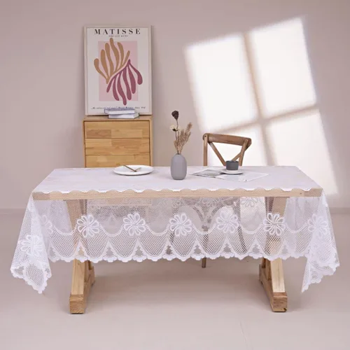Vista 9 de GEFEII Mantel rectangular de encaje blanco para mesa rectangular, manteles de encaje de ganchillo, manteles de mesa oblongos, mantel de encaje