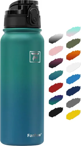 Vista 9 de Fanhaw Botella de agua térmica para llevar, apta lavavajillas, de 20 onzas, acero inoxidable, doble pared, reutilizable, a prueba de fugas y sudor