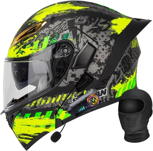 Vista 8 de Casco Bluetooth Moto DOT Aprobado Casco Abatible, Casco Integrado De Moto, Cascos Abatible con Doble Visera, Ventilación Forro, para La Respuesta
