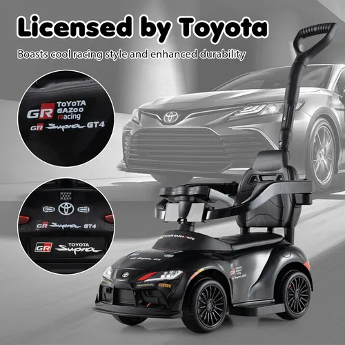 Vista 6 de Costzon Coche de empuje para niños pequeños, 3 en 1 Cochecito deslizante para caminar con licencia de Toyota con mango, música, barandilla