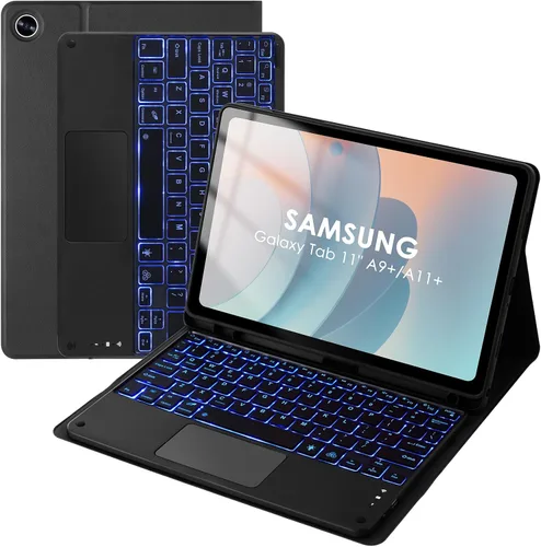 Vista 10 de Funda con teclado retroiluminado de 7 colores con mouse para Samsung Galaxy Tab de 11 pulgadas A11 Plus y A9 Plus, funda de teclado intercambiable