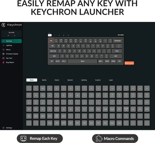Vista 3 de Keychron Q4 Teclado mecánico personalizado con cable, 60% diseño QMKVIA macro programable con interruptor Gateron G Pro Brown intercambiable