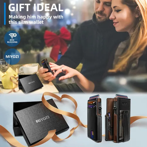 Vista 8 de miyozi Billetera para hombre, con clip para dinero, bolsillo para monedas, ventana para identificación, delgada, bolsillo frontal con bloqueo RFID